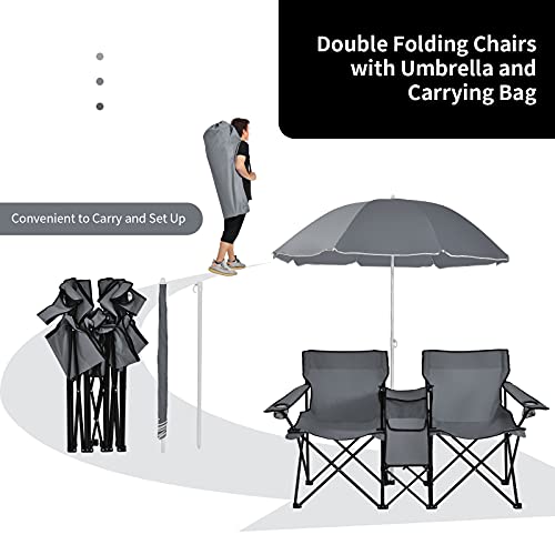 Double Camping Chair with Umbrella