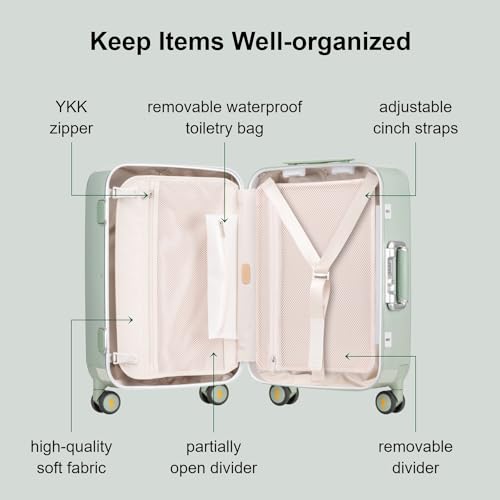 Zipperless Carry On Luggage Airline Approved with Aluminum Frame