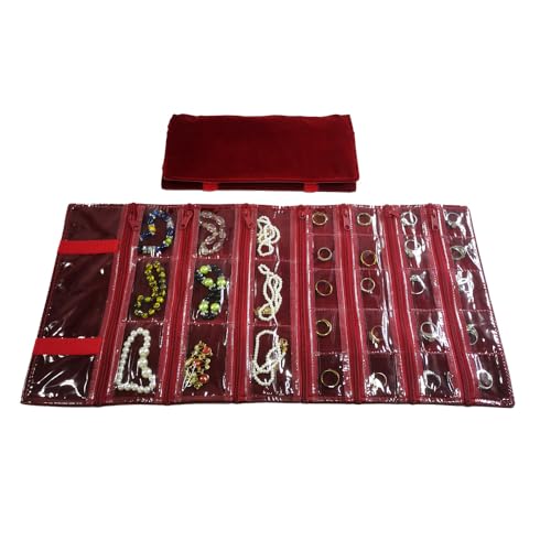 Travel Jewelry Roll Bag Portable Organizer Pouch With Grids&PVC Cover Storage Bags for Necklace