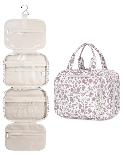 Hanging Floral Toiletry Bag for Women Travel Makeup Bag Organizer Toiletries Bag for Travel Size Essentials Accessories Cosmetics