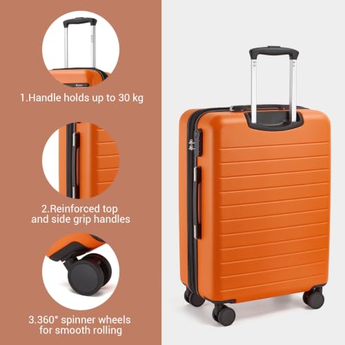 Large Suitcase 28in Expandable ABS+PC 8pcs Silent Wheels Orange