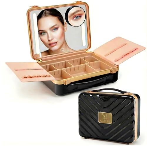 Lighted Makeup Case with Mirror + 10x Mini Mirror