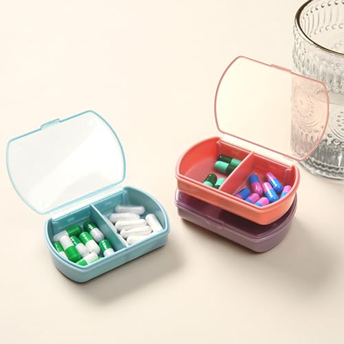 2PCS Small Pill Case Travel Pill Box Cute Pill Organizer for Purse Portable Daily Medicine Organizer 2 Compartment Pill Holder for Vitamins (2 Count)