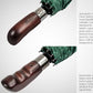 Folding Umbrella Real Wood Handle Maple Leaves Dark Green