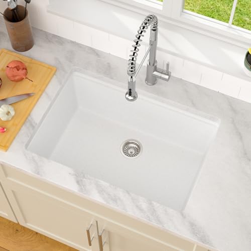 28 Inch White Undermount Kitchen Sink Workstation Single Bowl Modern Kitchen Sink Granite Composite