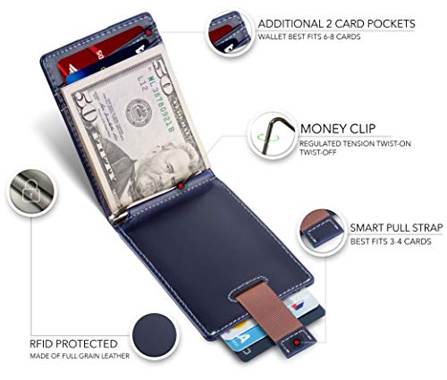 RFID Blocking Slim Bifold Genuine Leather Minimalist Front Pocket Wallets for Men with Money Clip Thin Gift