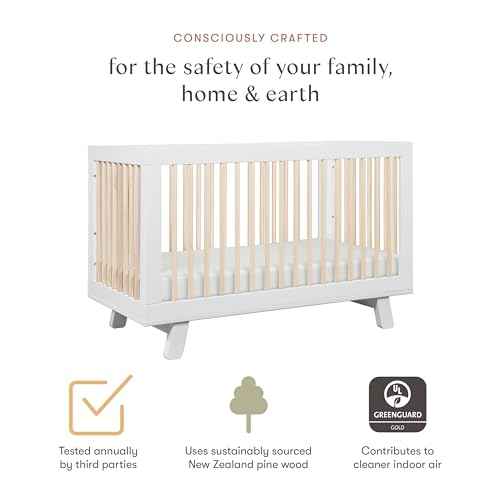 Hudson 3-in-1 Convertible Baby Crib, White & Washed Natural