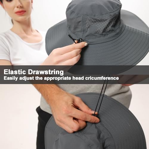 Sun Hat for Men Women Cooling Boonie Hats Breathable Wide Brim Fishing Bucket Hat Beach Hat Safari Hiking Garden Summer UV Protection Dark Grey