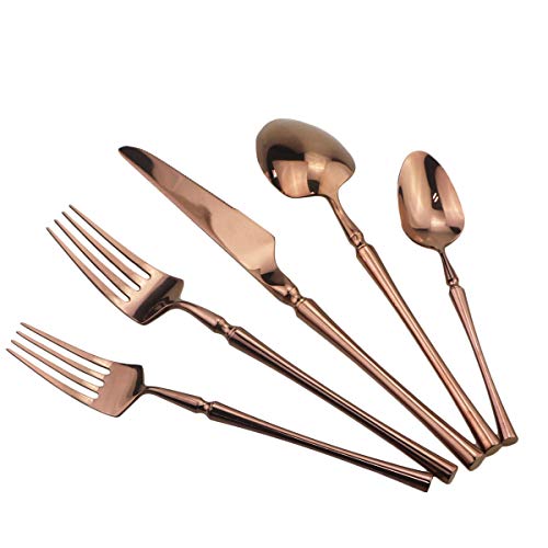20 piece Copper Flatware Set 304 Stainless Steel Fork Spoon Cutlery Luxury Mirror Polished Silverware (4 Count)