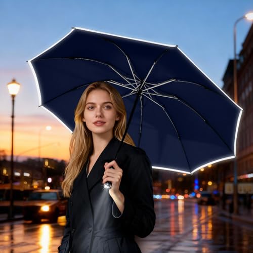 Windproof Automatic Folding Inverted Umbrella with LED