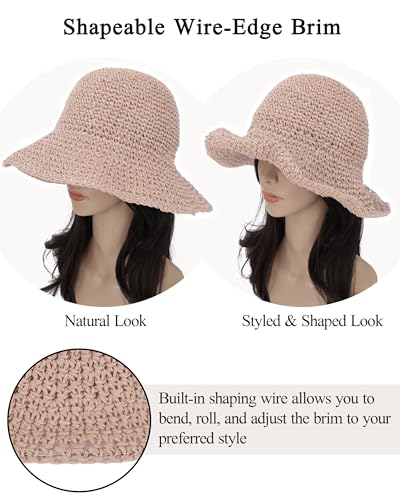 Womens Crochet Straw Sun Hat Foldable Floppy Wide Brim Beach Hat for Summer