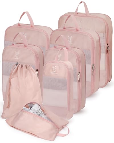 8 Set Space Saving Compression Packing Cubes Lightweight Packing Cube Pink