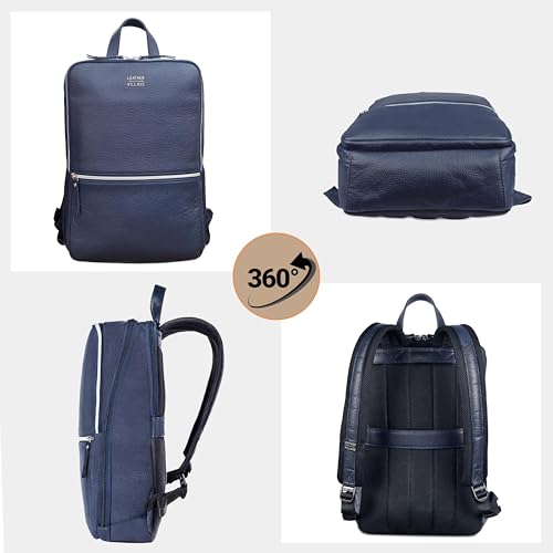 Leather Laptop Backpack for Men with Trolley Strap 16L Blue