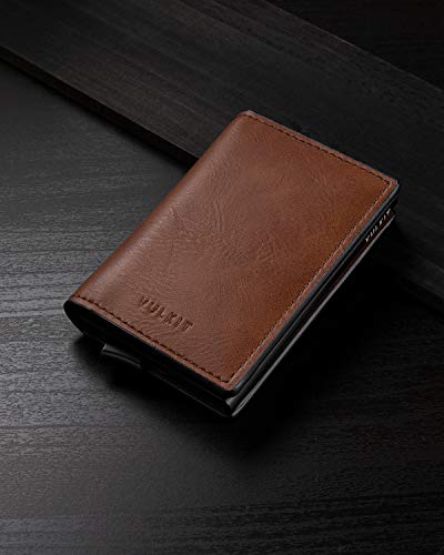 Card Holder Pop Up Slim Wallet Leather RFID Blocking Card Case Up to 8 Credit Cards Brown (7 Count)