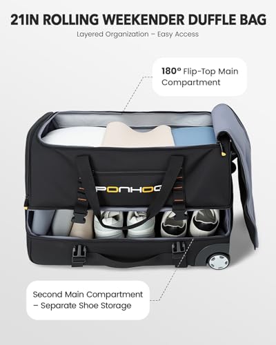 21 Inch Rolling Duffle Bag with Wheels for Men