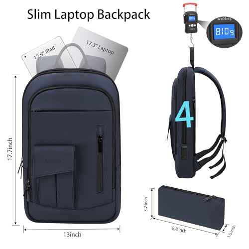 Business Backpack for Men Slim Lightweight Laptop Backpack for 17.3 Inch Computer Water Resistant Small Office Backpack for Commute Travel Daily Office Work with Small Bag