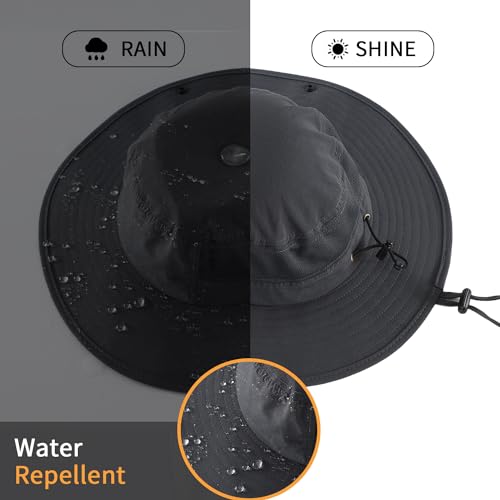 UPF50+ Mens Sun Hat Wide Brim Bucket Hat Womens UV Protection Sunshade Beach Hat Light Weight Cowboy Fishing Hat Dark Grey