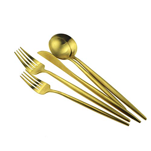 20-Piece 18/10 Stainless Steel Flatware Silverware, Luxury Dinnerware Set Travel Cutlery Tableware Include Knife Fork Spoon Service for 4,Healthy & Eco-Friendly Dishwasher Safe (Gold Matte) (4 Count)