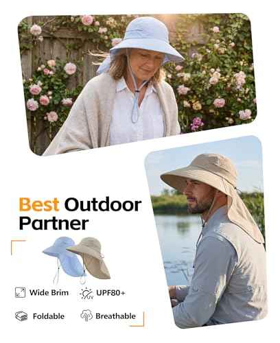 UPF 80+ Sun Hat for Men Women Wide Brim Sun Hat with Neck Flap Summer Beach UV Protection Gardening Fishing Hat