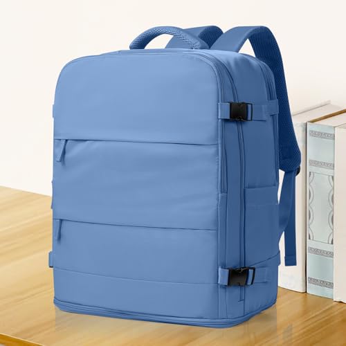 Large Travel Backpack Carry On for Women Man Waterproof Gym Backpacks with Laptop Compartment Mochila de Viaje Teacher Personal Item Backpack Rucksack Airplane Accessories Must Haves Sky Blue