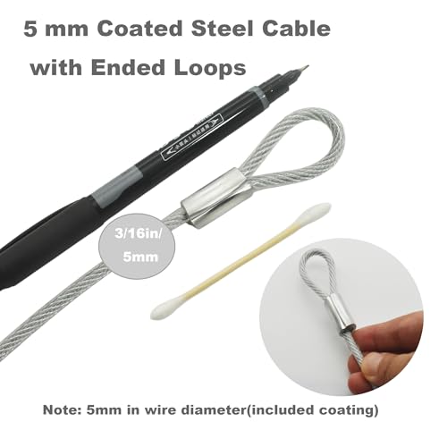 20 inch (50cm) 5mm Stainless Security Cables Tether,Braided Steel Vinyl Coated Safety Strap Luggage Lock,Flexible Wire Lead Chain Leash with Double Loops, Clear 4Pcs (4 Count)