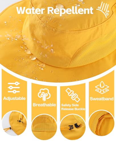 UPF50+Mens Womens Sun Hat Wide Brim Fishing Hat Packable Hiking Gardening UV Protection Hat for Womens Yellow