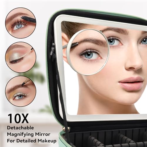 Travel Makeup Bag with LED Mirror and 10x magnifying glass with 3 Lighted Settings