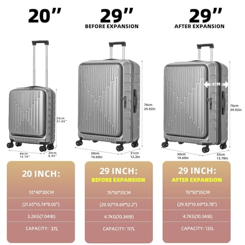 29 Inch Checked Luggage with Expansion and Side Opening
