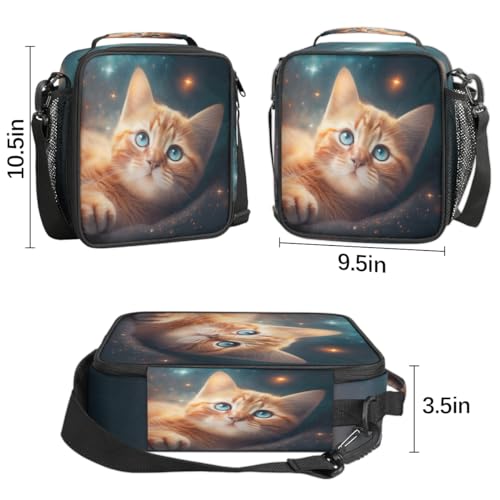 Galaxy Cute Cat Lunch Bag Box for Kids Boys Girls Space Cat Kitten Insulated Lunch Tote Bag with Adjustable Shoulder Strap Reusable Waterproof Thermal Cooler Bag for School Work Picnic Women Men (A04:Galaxy Cute Cat)