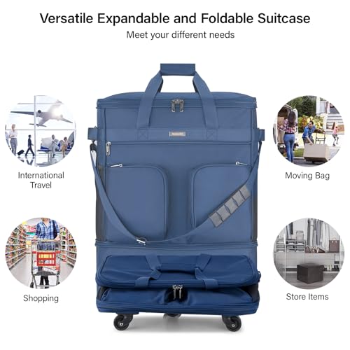 Expandable Collapsible Luggage with Wheels Suitcase Luggage Rolling Travel Bag Duffel Bag for Men Women Lightweight Suitcase Large Capacity with Spinner Wheel