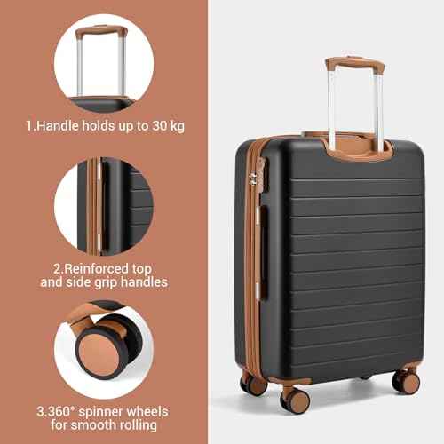Checked Suitcase 24in Expandable ABS+PC Side Handle luggage Black