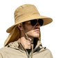 Outdoor Sun Hats with Stowable Neck Flap for Men Women UPF 50+ Mesh Summer Bucket Hat Wide Brim for Fishing Safari Hiking Khaki