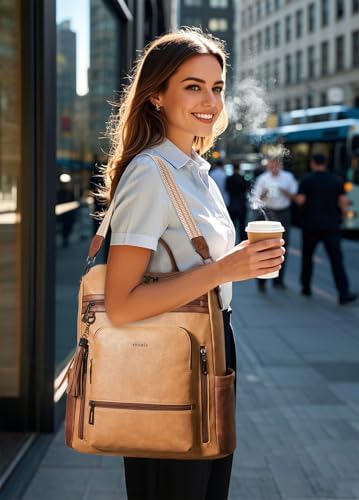 Vegan Leather Laptop Backpack for Women 15.6 inch Work Backpack Fashion Travel Backpack Purse for Business College