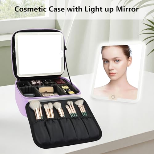 Travel Makeup Bag with LED Mirror Travel Makeup Organizer with 3 Lighted Settings