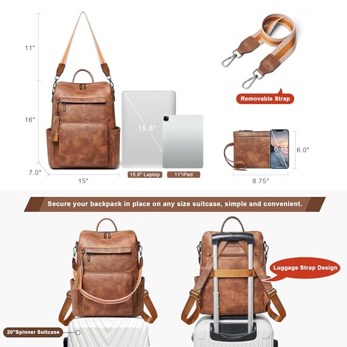 Vegan Leather Laptop Backpack for Women 15.6 inch Work Backpack Fashion Travel Backpack Purse for Travel College Work