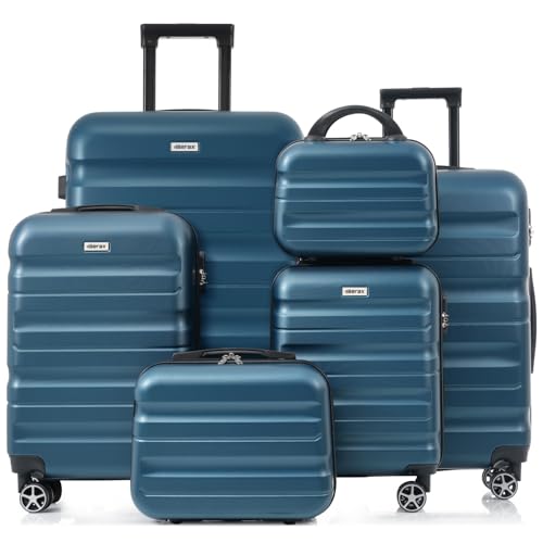 Luggage Sets 6 Piece Hardshell ABS Suitcases with 8 Silent Spinner Wheels Durable and Lightweight Travel Luggage for Family Trips Ink Blue
