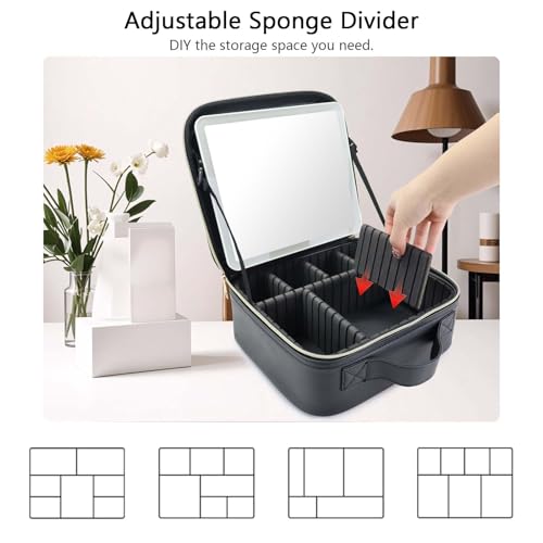 Travel Makeup Bag with LED Mirror Travel Makeup Organizer with 3 Lighted Settings