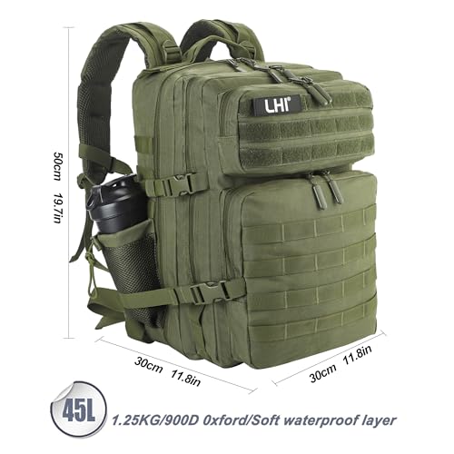 Military Tactical Backpack for Men and Women 45L Army 3 Days Assault Pack Bag Large Rucksack with Molle System Army Green