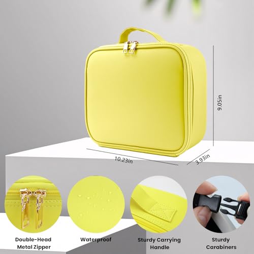 Travel Makeup Bag with LED Mirror and Light Travel Makeup Case Cosmetic Organizer Portable Cosmetic Brush Organizer Bag with Adjustable Dividers for Cosmetics Makeup Brushes Toiletry