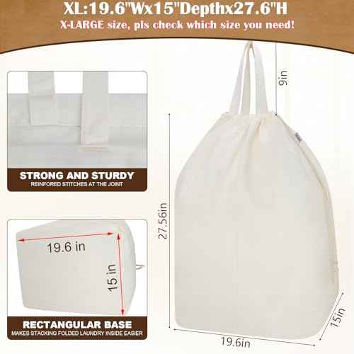 Canvas Laundry Bags with Handles & Rectangular Base 20"Wx15"Dx27.6"H 2 Pack