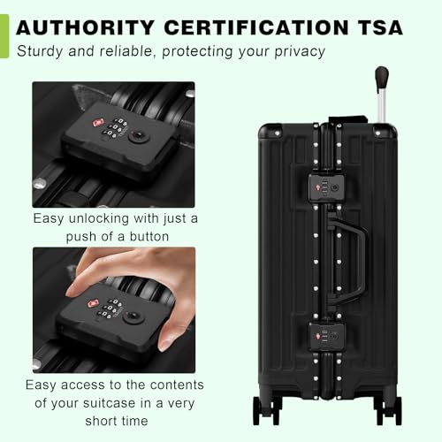 Luggage PC+ABS Aluminum Frame Zipperless Checked Luggage Hard Shell Suitcase with TSA Lock Double Spinner Wheels 24 Inch Black