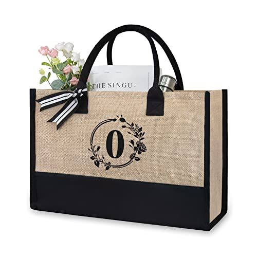 Initial Jute Canvas Tote Bag