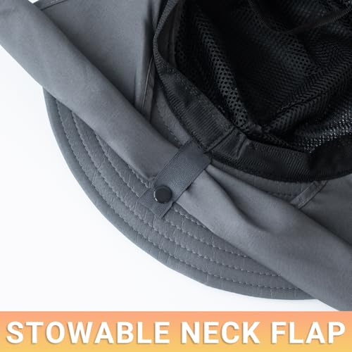 Sun Bucket Hats for Men Women Fishing Hat with Neck Flap Khaki