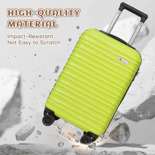 Luggage Set 3 Piece Luggage Set ABS hardshell Spinner Wheels Luggage Carry on Suitcase with Weekender bag & Toiletry bag（Lime） (3 Count)