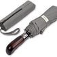 Folding Umbrella Real Wood Handle Auto Open Close Metallic Gray