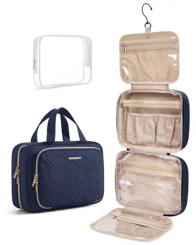 Toiletry Bag Hanging Travel Makeup Organizer with TSA Approved Transparent Cosmetic Bag Makeup Bag for Full Sized Toiletries (2 Count)