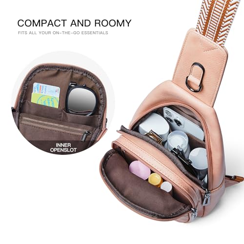 Sling Bag For Women Fanny Pack Crossbody Travel Shoulder Belt Bags Tote Backpack Purse Faux Leather Light Pink