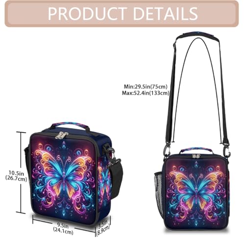 Colorful Butterfly Kids Lunch Box for Girls Boys Reusable Insulated Lunch Bag for Kids Toddler Thermal Cooler Spacious Lunchbox with Shoulder Strap Lunchbag for School Work Picnic (print 14)