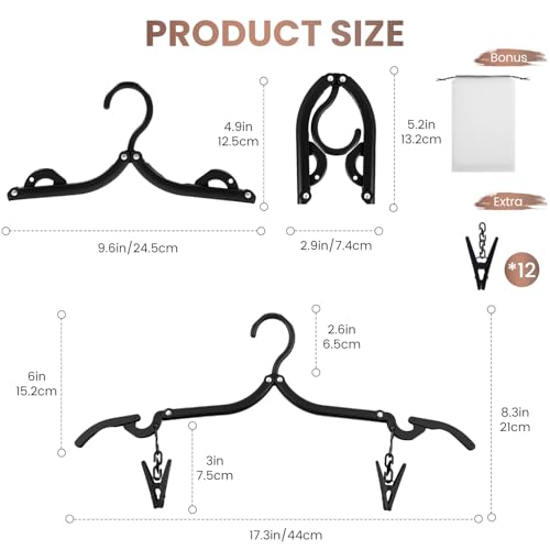 20 Pack Foldable Travel Hangers with 12 Clips