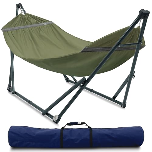 Sturdy Steel Hammock with Stand Premium Cotton Canvas Hammock